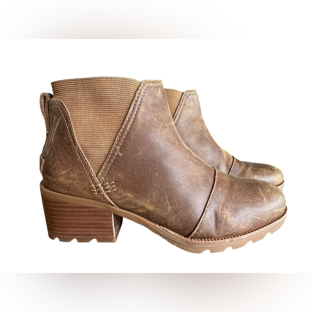 Sorel Women's Size 8 Cate Chelsea Bootie Waterproof Leather Brown Rain Boot